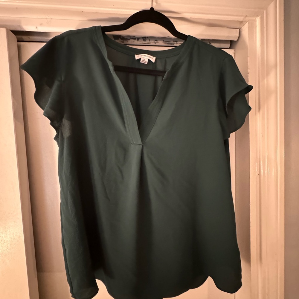 Calvin Klein Green Cap Sleeve Blouse